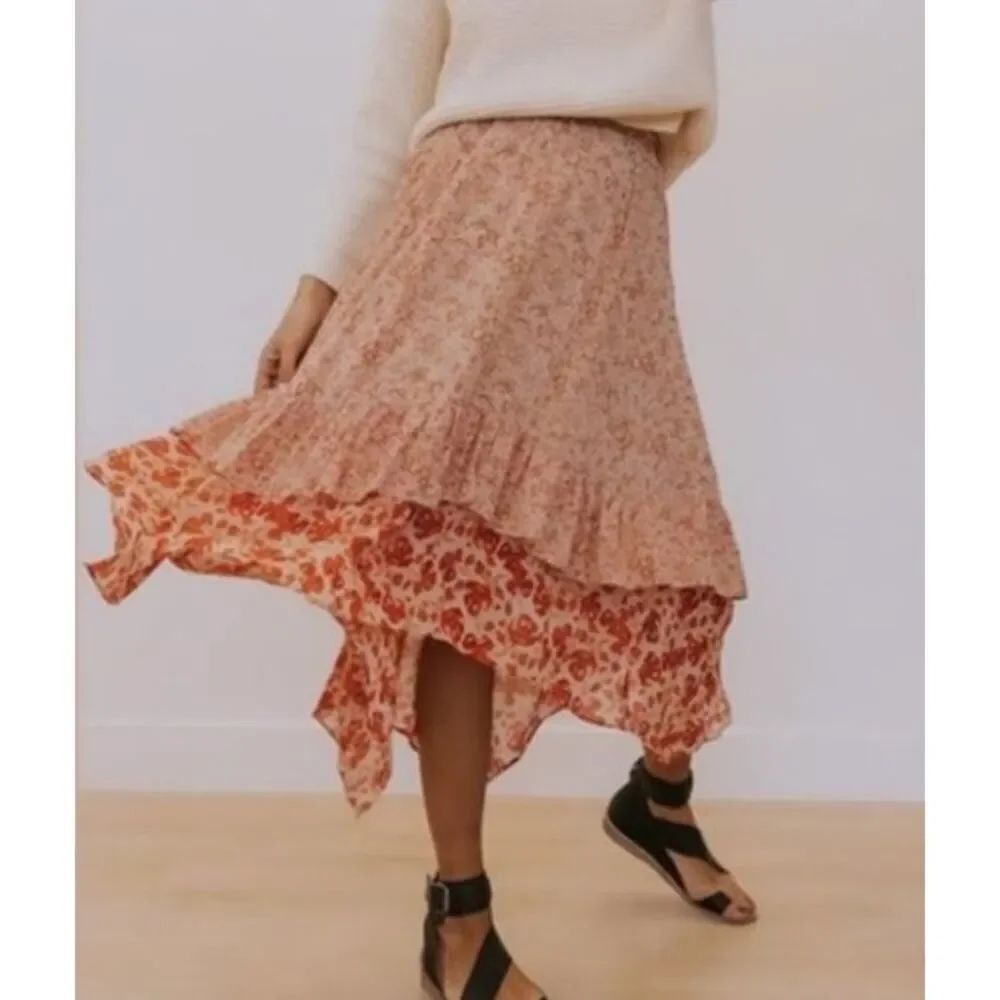 Free People Zuma Floral Tiered Skirt Women‘s Sz. 0